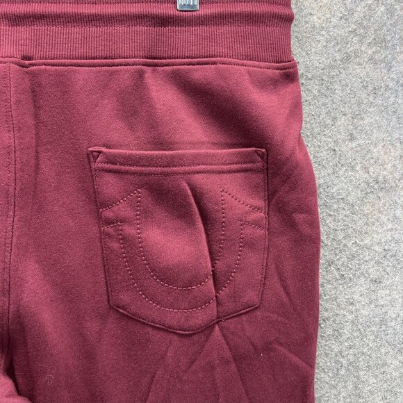 True Religion Jogger Pants Mens Large Red Zinfandel Flock CWP02 Logo Sweatpants - Picture 12 of 13